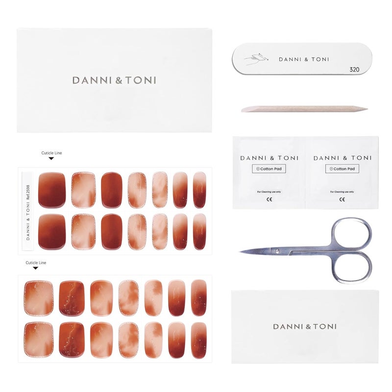 DANNI & TONI Semi Cured Gel Nail Strips Gradient (Elegant Fusion) Amber Tie Dye Gel Nail Wraps 28 Stickers - Image 5